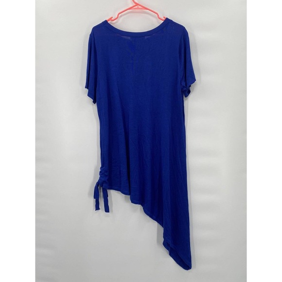 David Meister Shirt Women's 1X Blue Sweater Asymmetric Short Sleeve Tunic - Picture 3 of 9